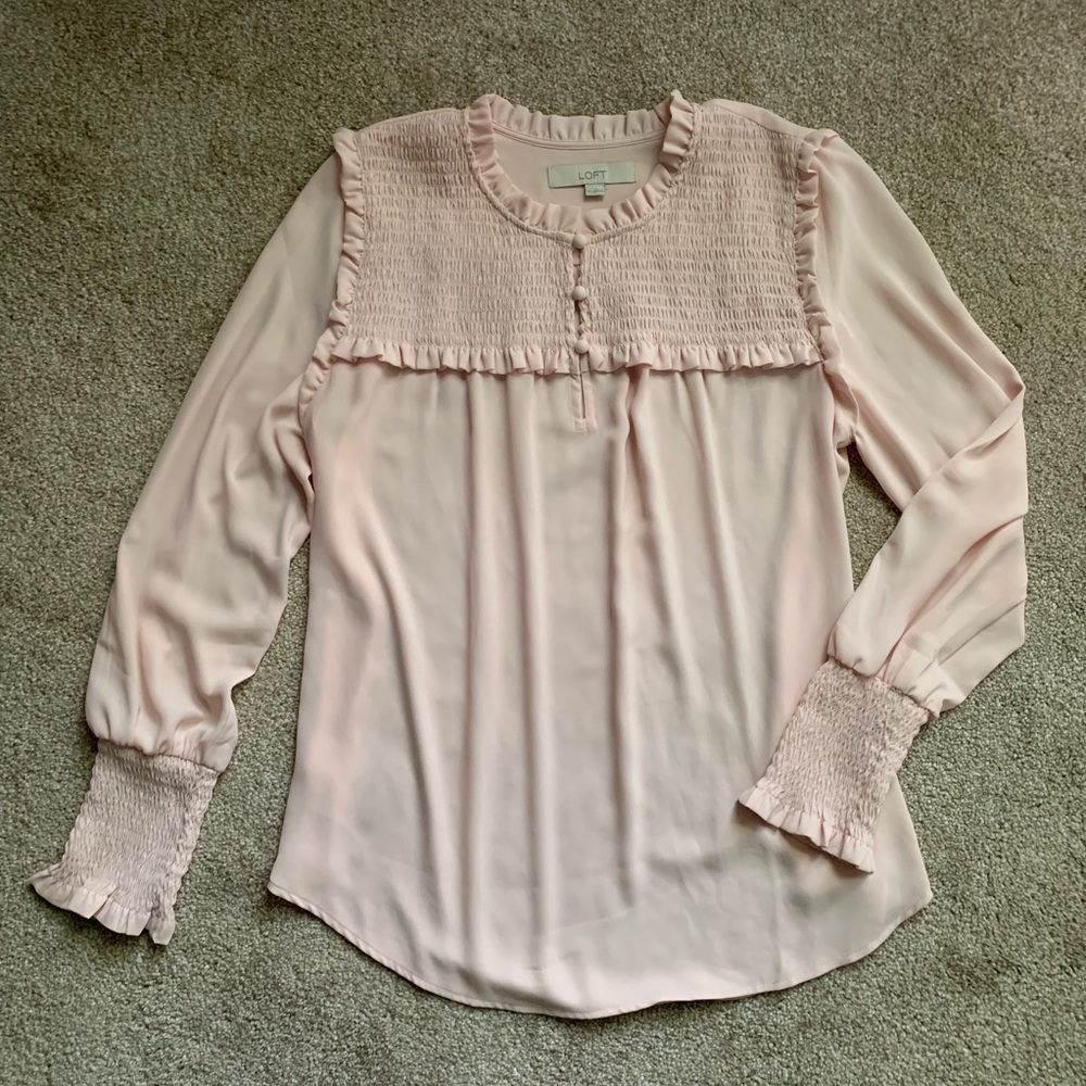Loft Blouse Light Pink Long Sleeve Sz M